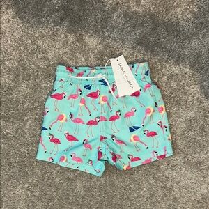 Janie and Jack Blue and Pink Flamingo Print Swim Shorts 12-18 months. NWT!